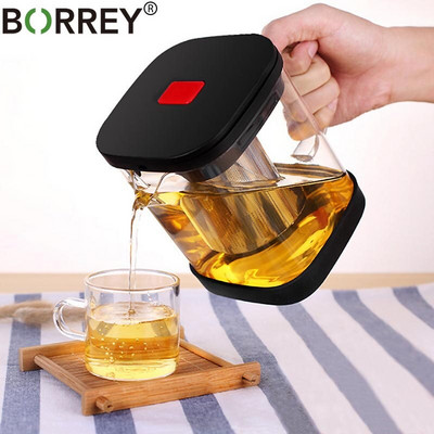 BORREY skaidraus stiklo arbatinuko arbatinuko rinkinys Karščiui atsparus kvadratinis stiklinis arbatinukas su arbatos infuzija Puer Oolong arbatos virdulys Biuro arbatos puodelis