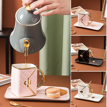Креативна керамична чаша и чинийка във формата на торбичка + дизайнерски сос от Пном Пен 310 мл Комплект чаши за следобеден чай с лъжица