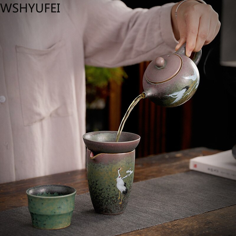 Vintage krosnies keitimo keramika Arbatinukas Kiniškas arbatos rinkinys porcelianinis arbatinukas Oolong arbata Rankų darbo virdulys Jingdezhen pritaikymas