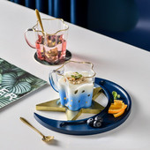 350 ml kavos puodelis popietės arbatos puodelis ir lėkštė, aukštai temperatūrai atsparus stiklinis puodelis su šaukštu poros puodelių desertinių lėkščių rinkinys