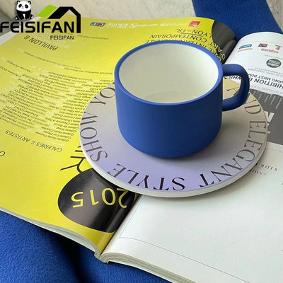 Tik Tok ugyanaz a bögre Exquisite Retro klein kék kerámia kávéscsésze alátéttel Tea csésze szett Nappali dekorációs kiegészítők