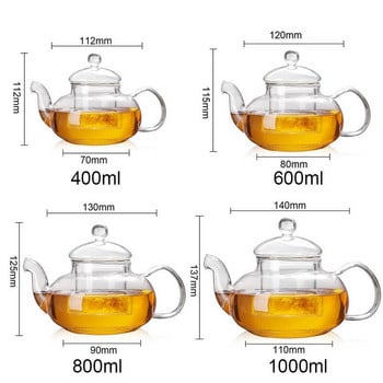 Термоустойчива стъклена тенджера за чай с цветя, запарка за чай, практична бутилка 1 л за сушени цветя, студен чайник, листа, билкова инфузор де те