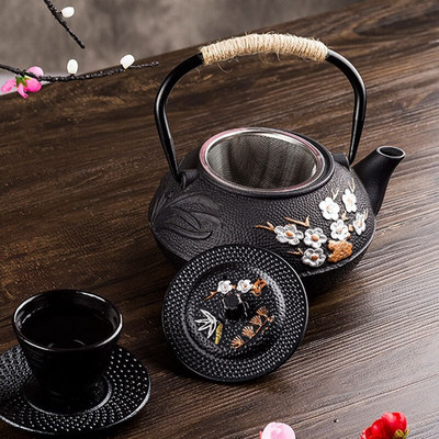 Ceainic japonez din fontă de 800 ml cu strecurătoare cu infuzor ceainic din fontă cu flori de prun pentru fierberea apei