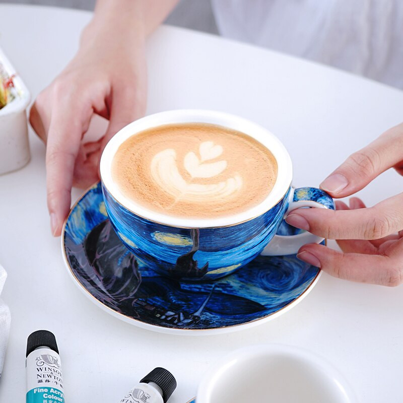 Kerámia bögre The Starry Night Series Cappuccino Latte Kávé Tej Tea Espresso Csésze Reggeli csésze Italkészlet Ingyenes szállítás