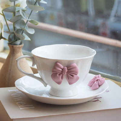 Kreatív íj délutáni tea kerámia étkészlet Nordic Retro Minimalista Elegáns kávéscsésze tejes reggeli bár italkészlet