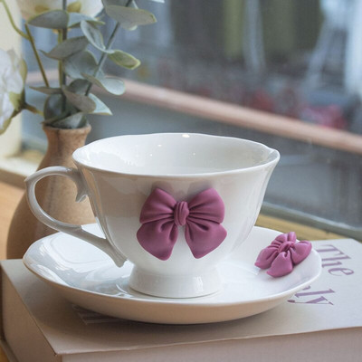 Kreatív íj délutáni tea kerámia étkészlet Nordic Retro Minimalista Elegáns kávéscsésze tejes reggeli bár italkészlet
