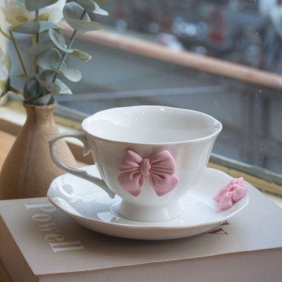 Kreatív íj délutáni tea kerámia étkészlet Nordic Retro Minimalista Elegáns kávéscsésze tejes reggeli bár italkészlet