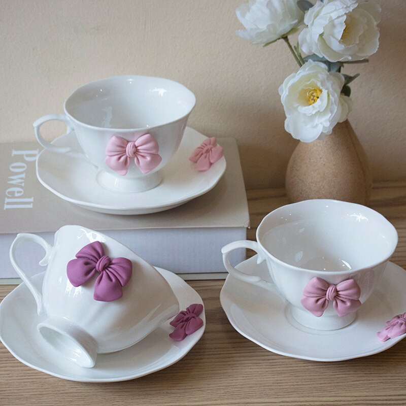 Kreatív íj délutáni tea kerámia étkészlet Nordic Retro Minimalista Elegáns kávéscsésze tejes reggeli bár italkészlet
