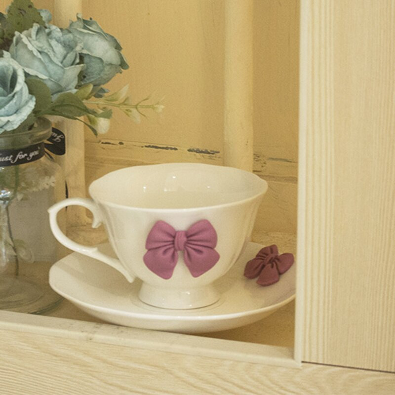 Kreatív íj délutáni tea kerámia étkészlet Nordic Retro Minimalista Elegáns kávéscsésze tejes reggeli bár italkészlet