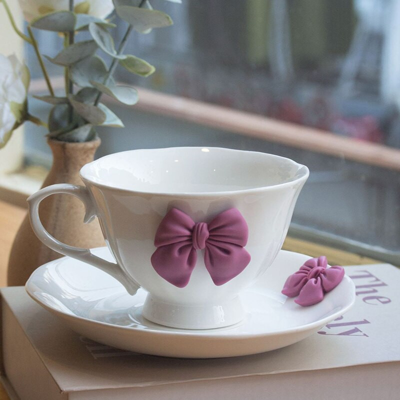 Kreatív íj délutáni tea kerámia étkészlet Nordic Retro Minimalista Elegáns kávéscsésze tejes reggeli bár italkészlet