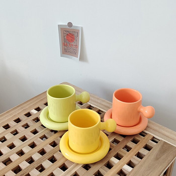 Цветна керамична чаша за кафе, комплект чинийки, корейски стил, чаша за пиене на мляко, чай с чиния, домашен офис, кафене, декорация, сервиз, 350 ml