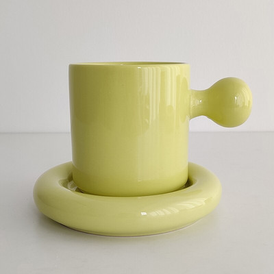 Színes kerámia kávéscsésze csészealj készlet koreai stílusú ivótejes teás bögre tányérral Otthoni irodai kávézó dekor étkészlet 350ml