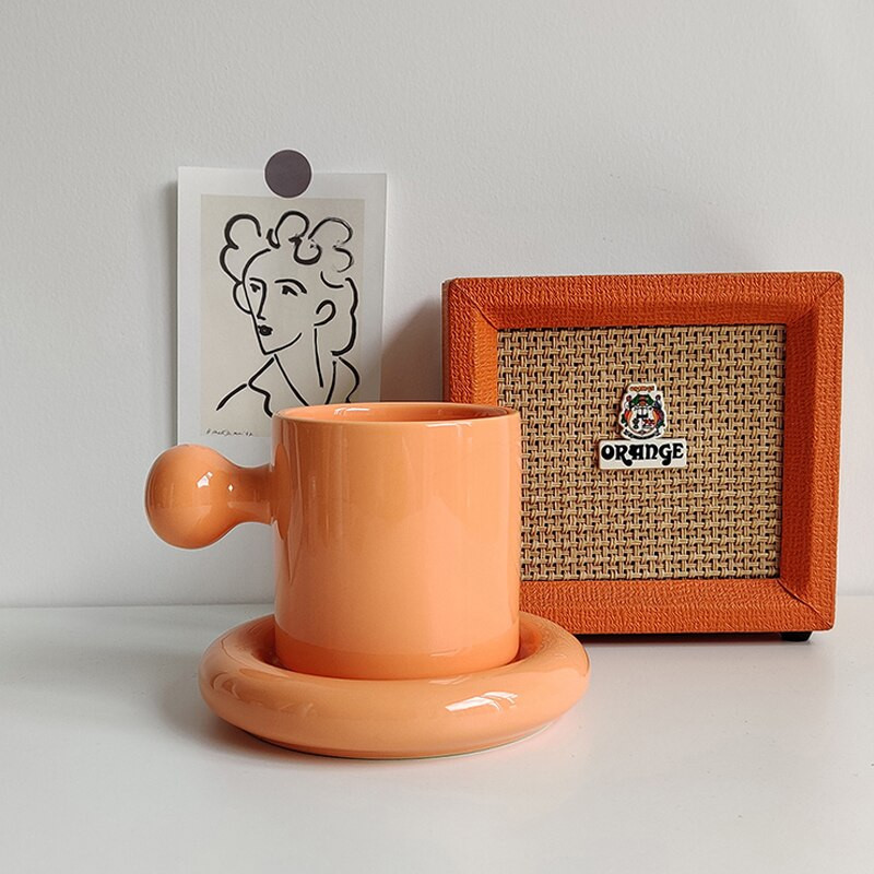 Színes kerámia kávéscsésze csészealj készlet koreai stílusú ivótejes teás bögre tányérral Otthoni irodai kávézó dekor étkészlet 350ml