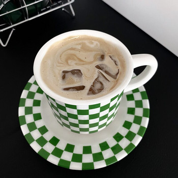 Chic Grids Κεραμικό Σετ Πιατάκι για Φλιτζάνι Καφέ Vintage Κούπα τσαγιού με Γάλα Πόσιμου με Πιάτο Τραπέζι για Καφετέρια σπιτιού Αισθητική διακόσμηση 245ml