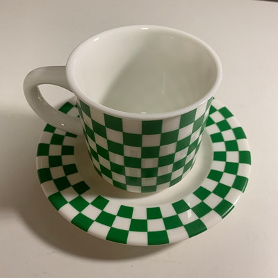 Chic Grids kerámia kávéscsésze csészealj készlet Vintage ivótejes teás bögre tányérral Otthoni irodai kávézóasztal Esztétikus dekoráció 245ml