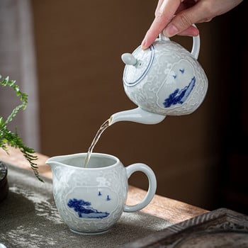 250ml Μπλε και λευκή πορσελάνη Landscape Teapot Ceramic Kung Fu Tea Maker Antique Underglaze Color Teapot Δώρο