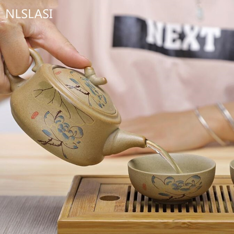 NLSLASI kiniško stiliaus akmens masės arbatinuko arbatos rinkinys Rankų darbo virdulys Keraminio molio arbatinuko rinkinys Kinų arbatos ceremonijos reikmenys arbatinukas