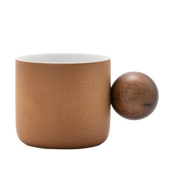 Японски керамичен комплект чаша за кафе и чинийка Кръгла топка Дървена дръжка Ръчно изработена ретро закуска Чаша за следобеден чай Капучино Подаръци