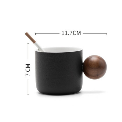 Japoniškas keramikinis kavos puodelio ir lėkštės rinkinys Apvalus rutulys medinė rankena Rankų darbo retro pusryčių popietės arbatos kapučino puodelis Dovanos