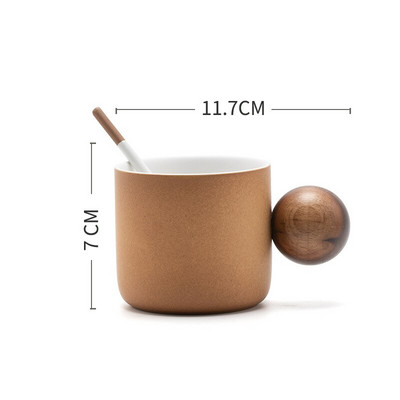 Japoniškas keramikinis kavos puodelio ir lėkštės rinkinys Apvalus rutulys medinė rankena Rankų darbo retro pusryčių popietės arbatos kapučino puodelis Dovanos