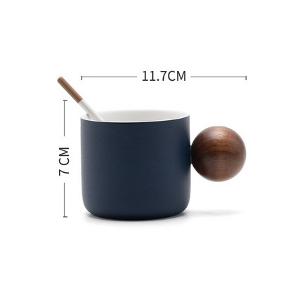 Japoniškas keramikinis kavos puodelio ir lėkštės rinkinys Apvalus rutulys medinė rankena Rankų darbo retro pusryčių popietės arbatos kapučino puodelis Dovanos