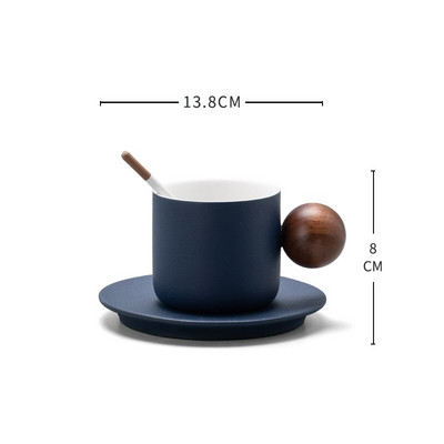 Japoniškas keramikinis kavos puodelio ir lėkštės rinkinys Apvalus rutulys medinė rankena Rankų darbo retro pusryčių popietės arbatos kapučino puodelis Dovanos