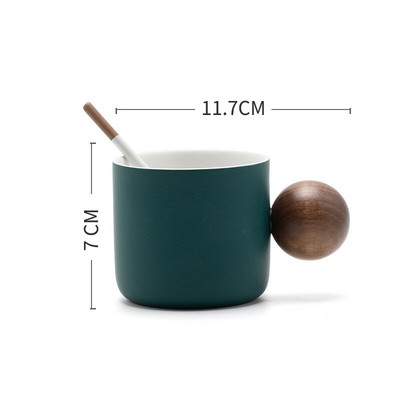 Japoniškas keramikinis kavos puodelio ir lėkštės rinkinys Apvalus rutulys medinė rankena Rankų darbo retro pusryčių popietės arbatos kapučino puodelis Dovanos