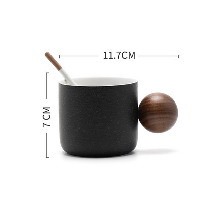 Japoniškas keramikinis kavos puodelio ir lėkštės rinkinys Apvalus rutulys medinė rankena Rankų darbo retro pusryčių popietės arbatos kapučino puodelis Dovanos