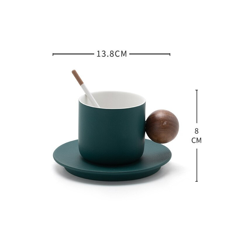 Japoniškas keramikinis kavos puodelio ir lėkštės rinkinys Apvalus rutulys medinė rankena Rankų darbo retro pusryčių popietės arbatos kapučino puodelis Dovanos