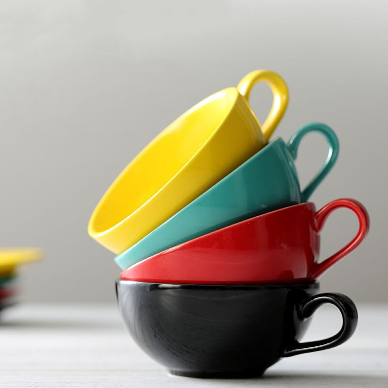 Europietiško stiliaus spalvingas kavos puodelis su lėkštučių rinkiniu Creative Underglaze Biuro popietės arbatos puodelis Porcelianinis kapučino latte puodelis