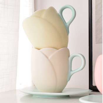 Nordic Tulip Комплект чаши за кафе Цвете Чаша и чинийка Комплект следобеден чай Керамична чаша Чаши за кафе Чаши за кафе Корея за момичета
