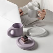 Set de căni de cafea din ceramică, alb nordic, mic dejun decorativ pentru băut latte, ceai cu lapte, farfurie, ceașcă reutilizabilă de nuntă