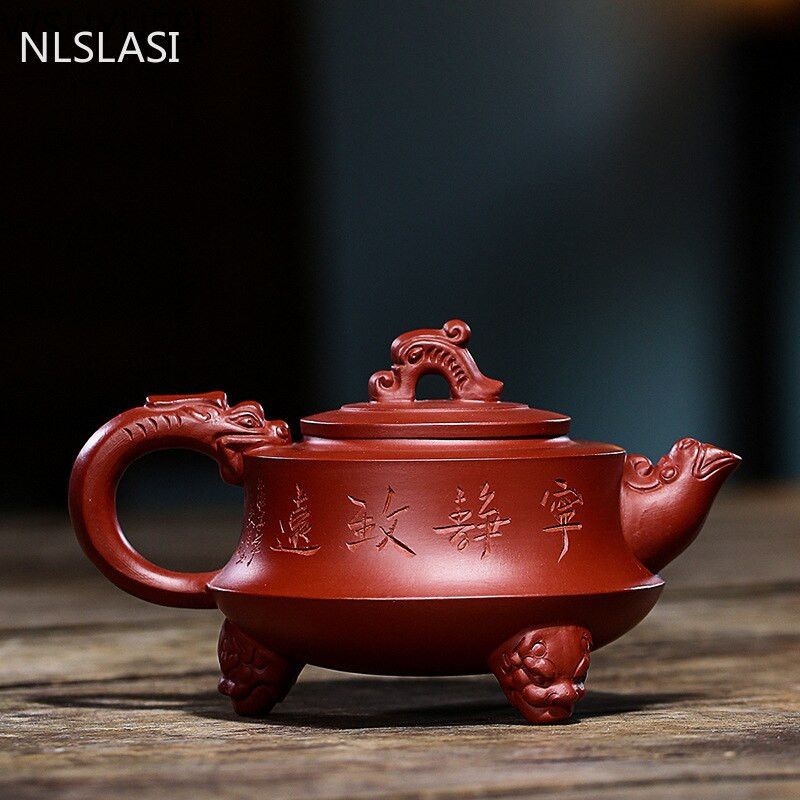 Nagy kapacitású 290 ml Yixing teáskanna lila agyag Háromlábú Sárkány teáskanna szépségek kézzel készített vízforraló Dahongpao teáskészlet Egyedi