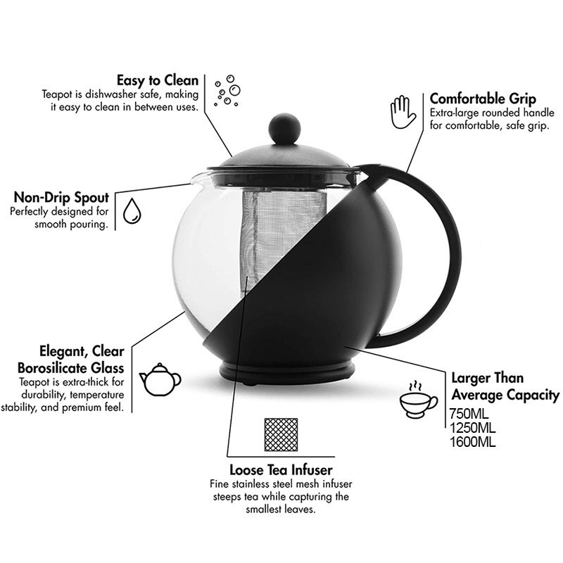 BORREY boroszilikát üveg teáskanna eltávolítható infúziós szűrővel Half Moon Flower teáskanna kávéfőző hőálló üveg teáskanna