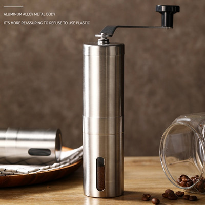 Χειροκίνητος μύλος καφέ για γαλλική ανάγλυφη μηχανή, μίνι χειρός, φλιτζάνι K, φορητός κωνικός μύλος από βουρτσισμένο ανοξείδωτο χάλυβα