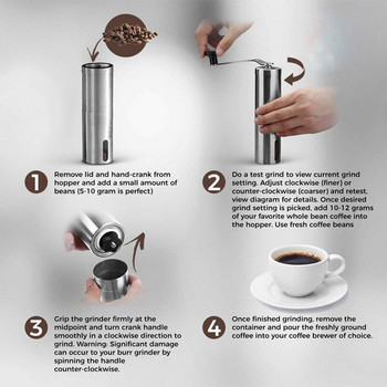 Χειροκίνητος μύλος καφέ για γαλλική ανάγλυφη μηχανή Χειρός Mini Cup Βουρτσισμένο από ανοξείδωτο χάλυβα φορητός κωνικός μύλος
