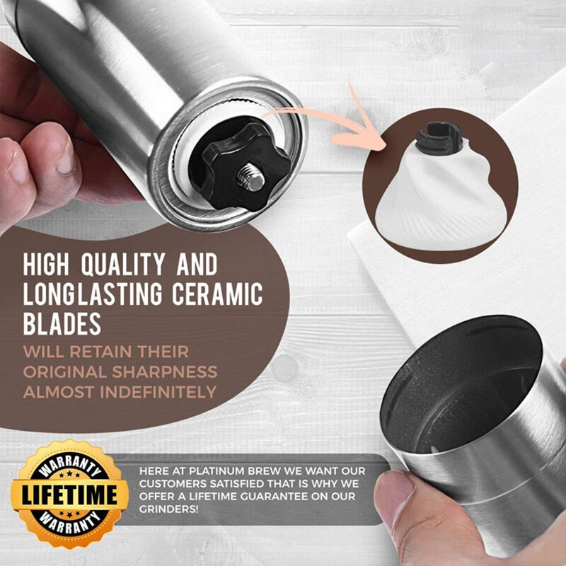 Ръчна кафемелачка за машина за френско щамповане Ръчна мини чаша Преносима конична мелничка от полирана неръждаема стомана