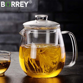 BORREY 600 ml-es üvegvirág teáskanna hőálló üveg teáskanna szűrővel Puer vízforraló Tea Infuser Pot Office csésze Kung Fu teáskészlet