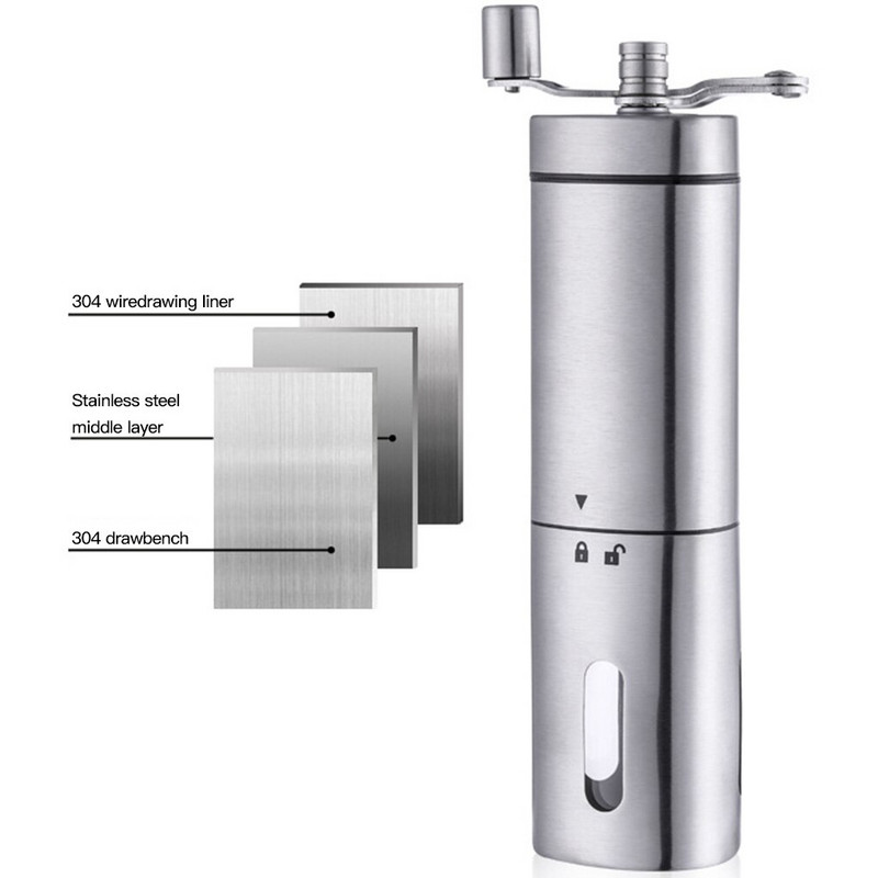 Rasnita manuala de cafea Mini rasnita de cafea din otel inoxidabil cu manivela masina de tocat pulbere portabila conica cu maner