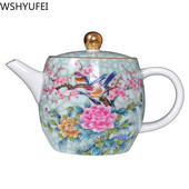 WSHYUFEI Authentic Jingdezhen Porcelain Art Bird teáskanna Exquisite Enamel Color Teáskanna kézzel készített kerámiák Teaedény teáskészlet 280 ml