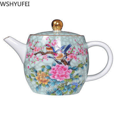 WSHYUFEI Authentic Jingdezhen Porcelain Art Bird tējkanna Exquisite Emalmel Color Tējkanna ar rokām darināta keramika Tējas trauki Tējas komplekts 280ml