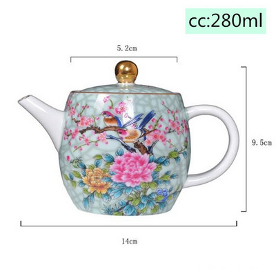 WSHYUFEI Authentic Jingdezhen Porcelain Art Bird teáskanna Exquisite Enamel Color Teáskanna kézzel készített kerámiák Teaedény teáskészlet 280 ml