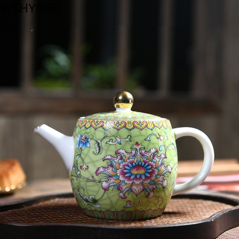 WSHYUFEI Authentic Jingdezhen Porcelain Art Bird teáskanna Exquisite Enamel Color Teáskanna kézzel készített kerámiák Teaedény teáskészlet 280 ml