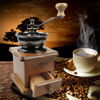 Ръчна мелница за кафе на зърна Дървена ръчна мелница за кафе от неръждаема стомана Ретро мелница за кафе и подправки с керамична мелница
