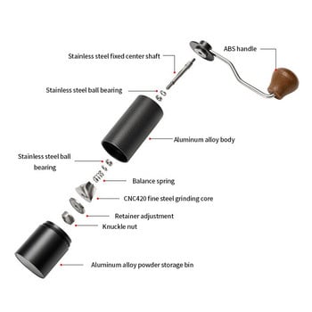 Преносима ръчна кафемелачка Chestnut C3 ОТ НЕРЪЖДАЕМА СТОМАНА Висококачествени алуминиеви ръчни инструменти за мелене на кафе