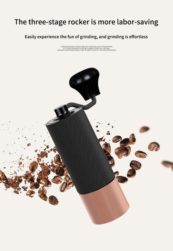 Atnaujinkite rankinį kavos malūnėlį CNC nerūdijančio plieno šlifavimo šerdies reguliuojamas profesionalus kavos pupelių malimas su dvigubu guoliu