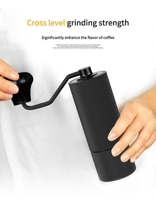 Atnaujinkite rankinį kavos malūnėlį CNC nerūdijančio plieno šlifavimo šerdies reguliuojamas profesionalus kavos pupelių malimas su dvigubu guoliu