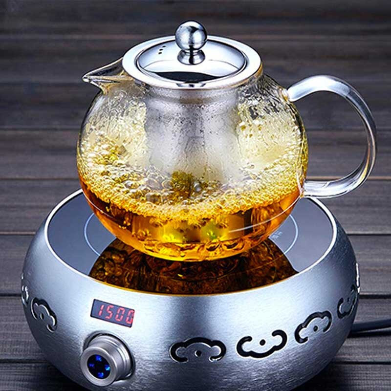 BORREY átlátszó boroszilikát üveg teáskanna kivehető 304-es rozsdamentes acél infúziós tűzhely biztonságos laza levelű teáskanna szerszámos vízforraló készlet