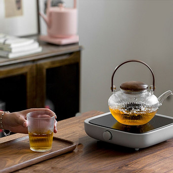 BORREY Топлоустойчиво стъкло с дебели ивици Чайник Дървена дръжка Може да се нагрява Електрическа керамична печка, за да направите отворен чайник Fame750ML
