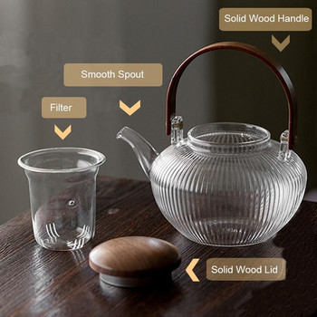 BORREY Топлоустойчиво стъкло с дебели ивици Чайник Дървена дръжка Може да се нагрява Електрическа керамична печка, за да направите отворен чайник Fame750ML